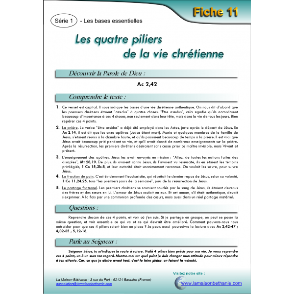 11 - Les 4 piliers de la vie chrétienne - AICnetService.com